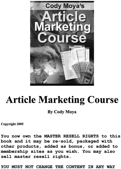 Product picture Excellent Article Marketing Course